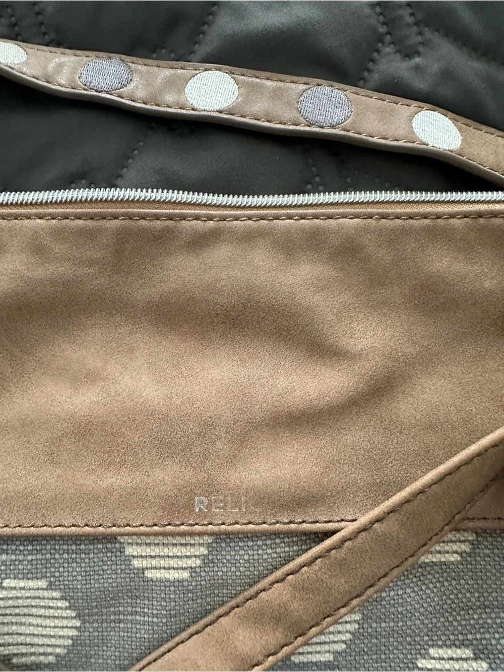 Relic Tan Canvas Tote with Polka Dot Accent